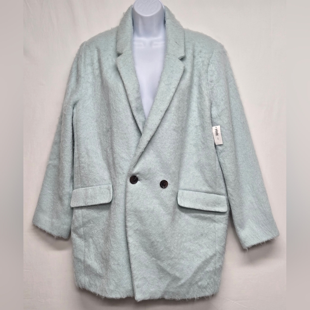 Old Navy New Winter Coat Wool Blend Pale Blue Faux Fur XL